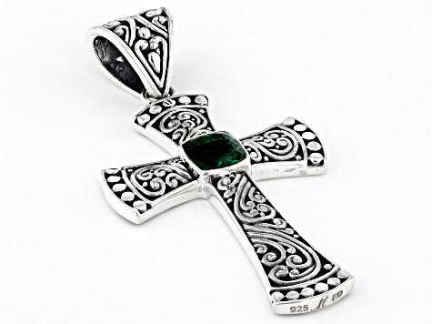 Green Quartz Sterling Silver Cross Pendant 0.65