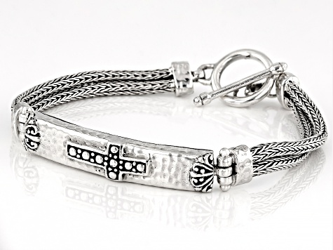 Sterling Silver Textured Cross Bracelet