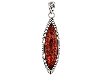 Picture of 12x45mm Coral Sterling Silver Elongated Pendant