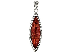 12x45mm Coral Sterling Silver Elongated Pendant