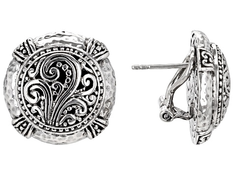 Sterling Silver Filigree & Hammered Stud Earrings