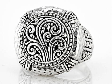 Sterling Silver Filigree & Hammered  Ring