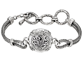 Sterling Silver Filigree & Hammered Toggle Bracelet
