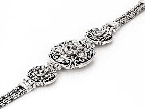 Sterling Silver Lotus Flower Toggle Bracelet
