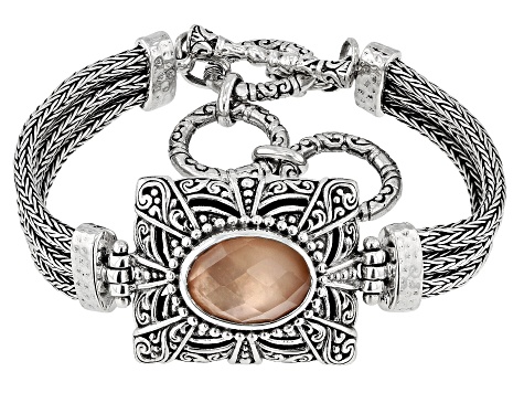 Peach Morganite Color Quartz Doublet Sterling Silver Toggle Bracelet 5.04ct