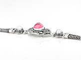10mm Pink Mother-Of-Pearl Quartz Doublet & Cultured Freshwater Pearl Sterling Silver Bracelet