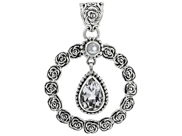 Picture of White Topaz & 3.5-4.5mm Cultured Freshwater Pearl Sterling Silver Pendant 2.47ct