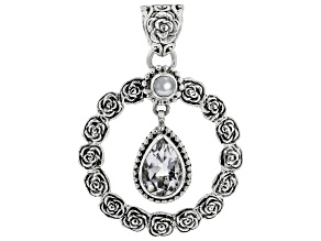 White Topaz & 3.5-4.5mm Cultured Freshwater Pearl Sterling Silver Pendant 2.47ct