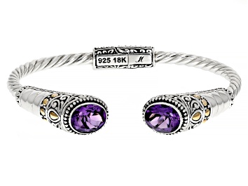 Picture of Amethyst Sterling Silver With 18K Yellow Gold Accent Cable Cuff Bracelet 3.80ctw