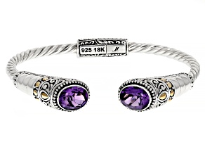 Amethyst Sterling Silver With 18K Yellow Gold Accent Cable Cuff Bracelet 3.80ctw