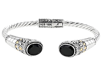 Picture of Black Spinel Sterling Silver With 18K Yellow Gold Accent Cable Cuff Bracelet 4.60ctw