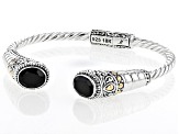 Black Spinel Sterling Silver With 18K Yellow Gold Accent Cable Cuff Bracelet 4.60ctw
