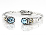 Blue Topaz Sterling Silver With 18K Yellow Gold Accent Cable Cuff Bracelet 4.90ctw