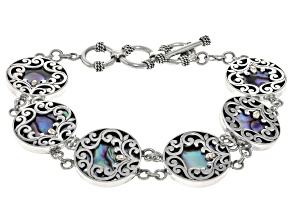 Multi-Color Abalone Shell Sterling Silver & 18K Yellow Gold Accents Station Bracelet 16mm