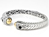 Black Spinel & White Topaz Accents Sterling Silver With 18K Yellow Gold Accent Cuff Bracelet 0.82ctw