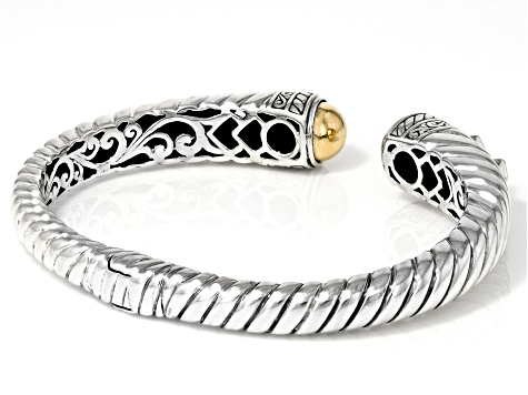 Black Spinel & White Topaz Accents Sterling Silver With 18K Yellow Gold Accent Cuff Bracelet 0.82ctw