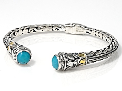 Turquoise Sterling Silver With 18K Yellow Gold Accent Cuff Bracelet