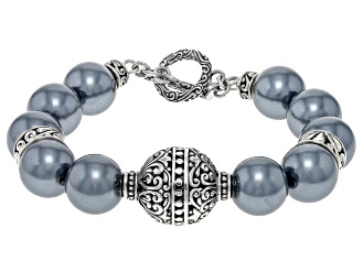 Gray Shell Pearl Sterling Silver Station Bracelet