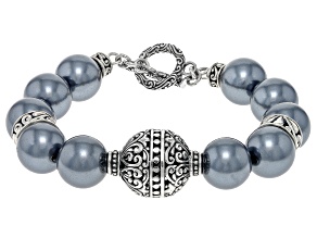 Gray Shell Pearl Sterling Silver Station Bracelet 11.5-12mm
