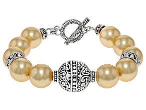 Golden Shell Pearl Sterling Silver Station Bracelet 11.5-12mm