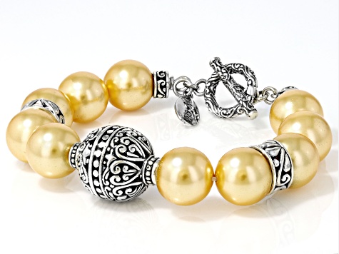 Golden Shell Pearl Sterling Silver Station Bracelet