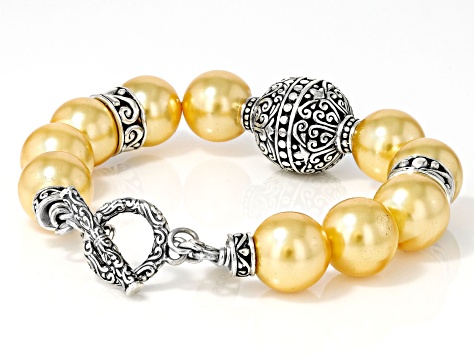 Golden Shell Pearl Sterling Silver Station Bracelet