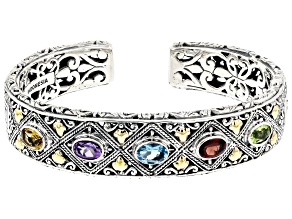 Multi-Stone Sterling Silver With 18K Yellow Gold Accent Cuff Bracelet 3.87ctw