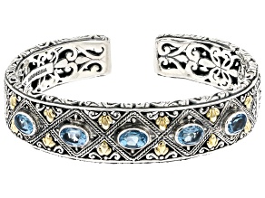 Swiss Blue Topaz Sterling Silver With 18K Yellow Gold Accent Cuff Bracelet 4.50ctw