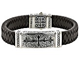 Men's Brown Leather With Sterling Silver Cross Bracelet