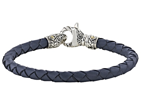 Men's Blue Leather With Sterling Silver & 18K Yellow Gold Accent