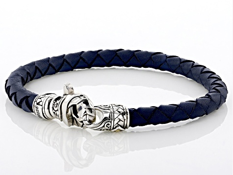 Men's Blue Leather With Sterling Silver & 18K Yellow Gold Accent