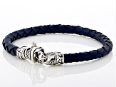 Men's Blue Leather With Sterling Silver & 18K Yellow Gold Accent Bracelet