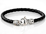Men's Black Leather With Sterling Silver & 18K Yellow Gold Accent Bracelet