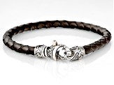 Men's Brown Leather With Sterling Silver & 18K Yellow Gold Accent Bracelet