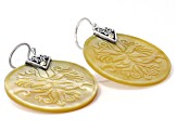 Yellow Mother-Of-Pearl Sterling Silver With 18K Yellow Gold Accents Carved Lotus Floral Earrings