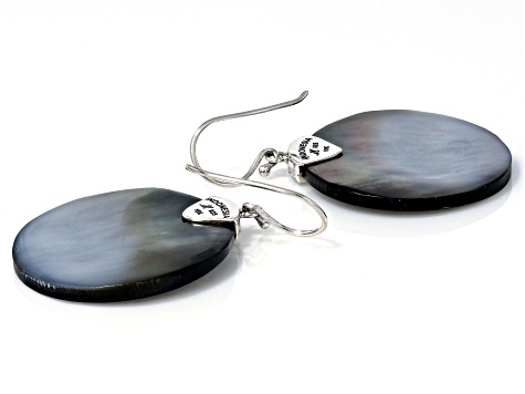 Black Mother-Of-Pearl Sterling Silver With 18K Yellow Gold Accents Carved Lotus Floral Earrings