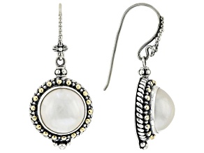 Cultured White Mabe Pearl Sterling Silver With 18K Yellow Gold Accents Earrings