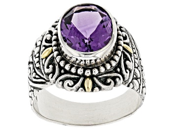 Picture of Amethyst Sterling Silver With 18K Yellow Gold Accents Solitaire Ring 2.60ct
