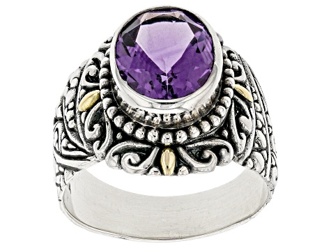 Amethyst Sterling Silver With 18K Yellow Gold Accents Solitaire Ring 2.60ct