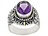 Amethyst Sterling Silver With 18K Yellow Gold Accents Solitaire Ring 2.60ct