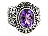 Amethyst Sterling Silver With 18K Yellow Gold Accents Solitaire Ring 2.60ct