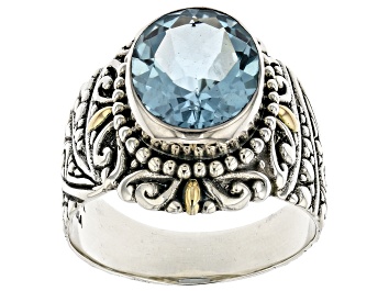 Picture of Sky Blue Topaz Sterling Silver With 18K Yellow Gold Accents Solitaire Ring 3.60ct