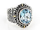 Sky Blue Topaz Sterling Silver With 18K Yellow Gold Accents Solitaire Ring 3.60ct