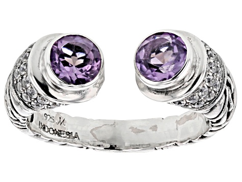 Amethyst With Cubic Zirconia Accent Sterling Silver Cable Cuff Ring 1.28ctw