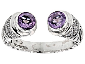 Amethyst With Cubic Zirconia Accent Sterling Silver Cable Cuff Ring 1.28ctw