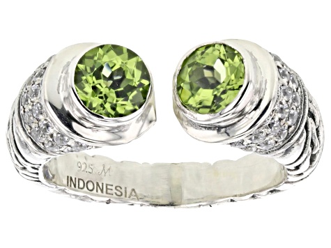 Peridot With Cubic Zirconia Accent Sterling Silver Cable Cuff Ring 1.46ctw