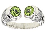 Peridot With Cubic Zirconia Accent Sterling Silver Cable Cuff Ring 1.46ctw