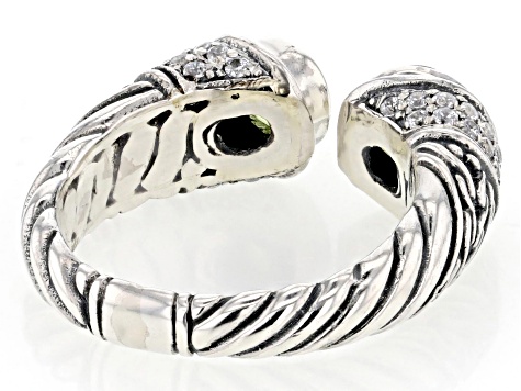 Peridot With Cubic Zirconia Accent Sterling Silver Cable Cuff Ring 1.46ctw