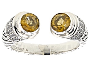 Citrine With Cubic Zirconia Accent rling Silver Cable Cuff Ring 1.28ctw