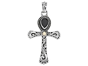 Black Spinel Sterling Silver With 18K Yellow Gold Accent Cross Pendant 0.69ct